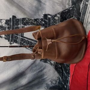 Donna Karen brown leather drawstring purse